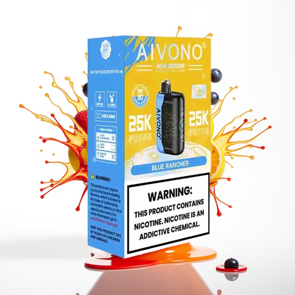 Aivono AIM BOOM 25000 نفخة سعة 28 مل بطارية 650 مللي أمبير شاحن Type-C نكهة بلو رانشر