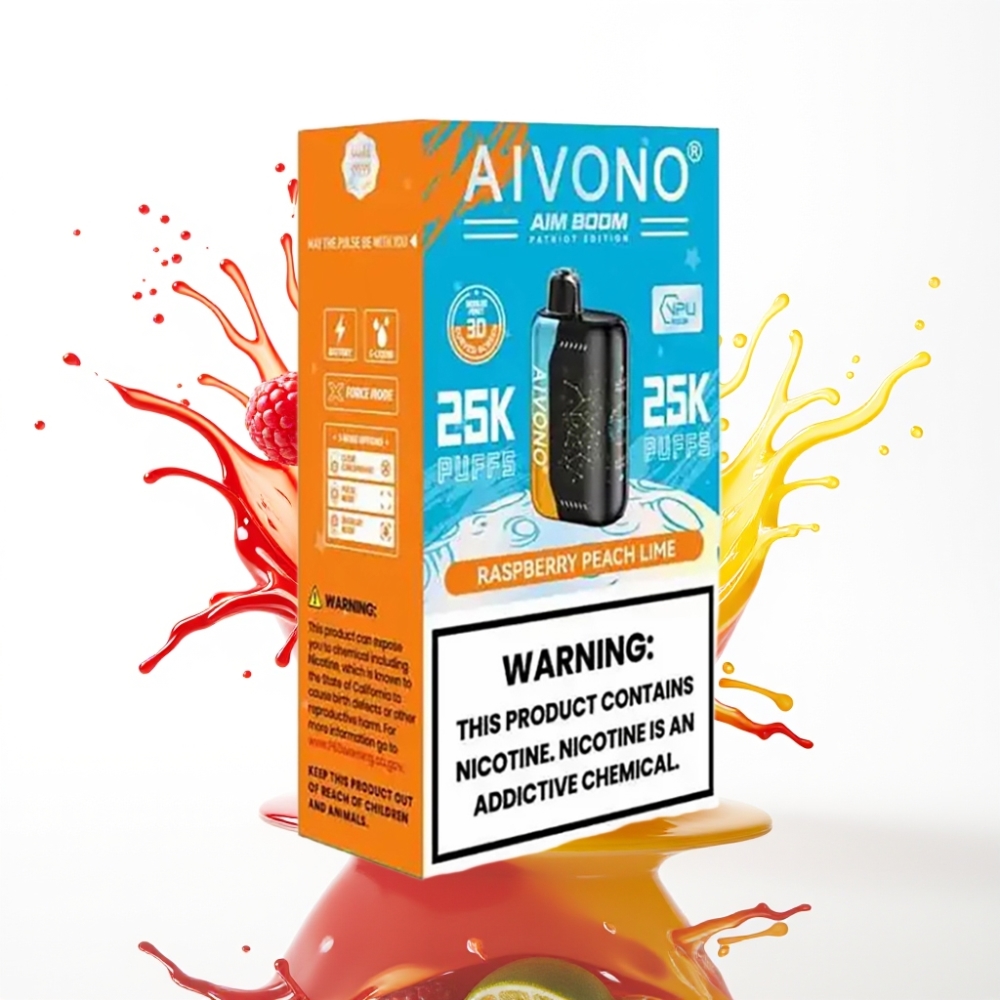 Aivono AIM BOOM 25000 نفخة - توت، خوخ، ليمون - 28مل سعة سائل - 650 مللي أمبير بطارية - شحن Type-C