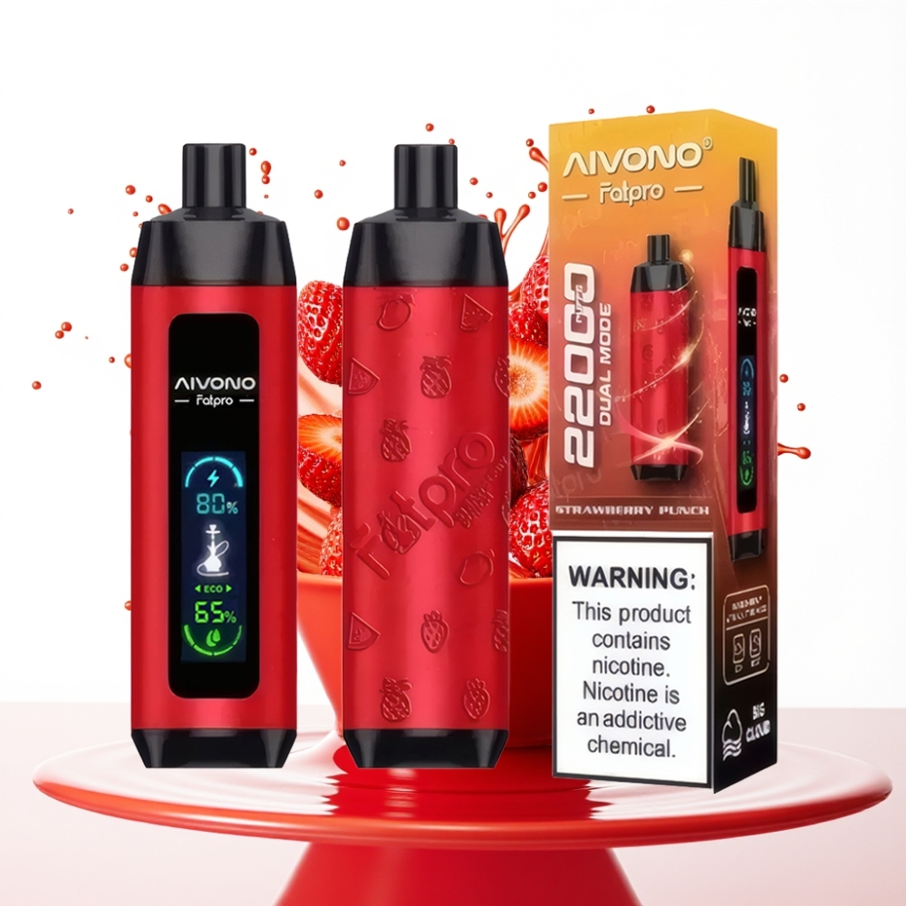 Aivono AIM FATPRO 22000 نفخة عصير الفراولة - 28مل سائل، 0.6 أوم، 600 ملي أمبير، أوضاع إيكو/بوست، نيكوتين 0%-5%