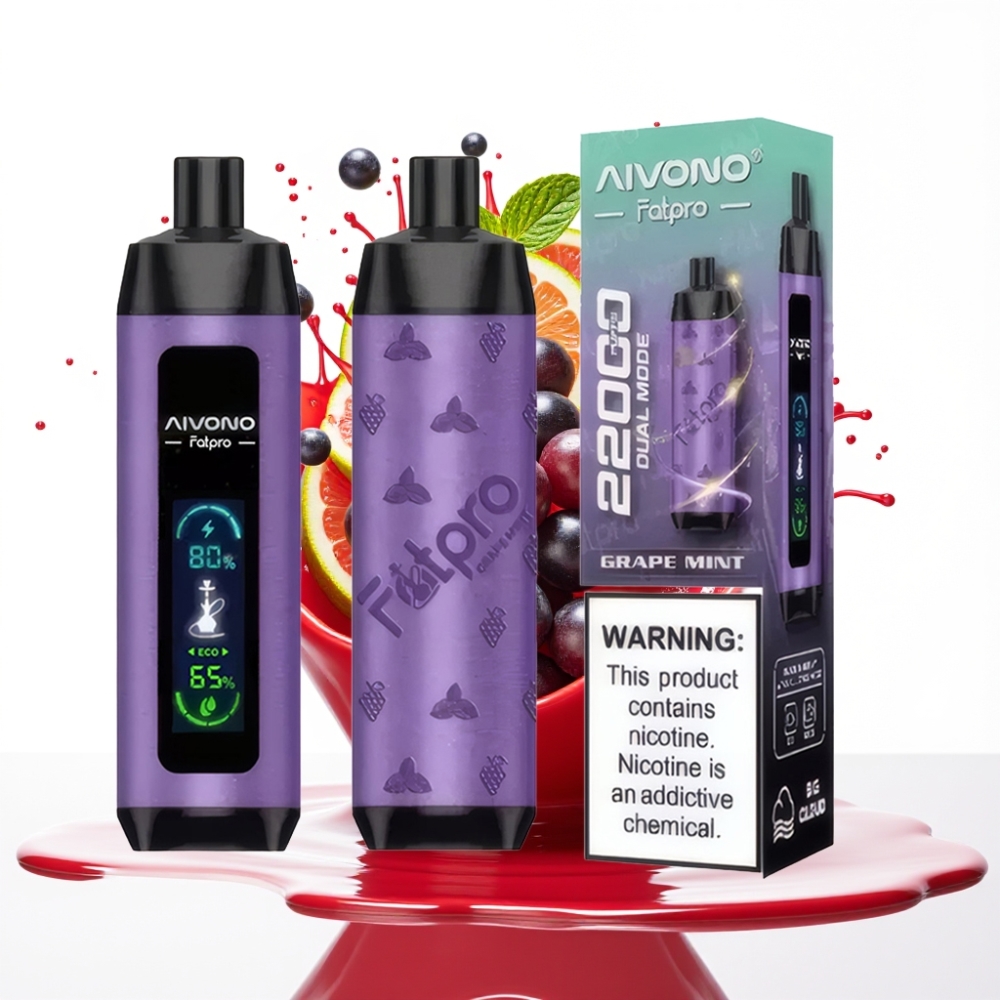 Aivono Aim Fatpro 22000 Puffs سيجارة إلكترونية للاستخدام مرة واحدة عنب ونعناع - 28مل سائل - 0.6أوم - قابل للشحن - 0%،2%،3%،5% نيكوتين