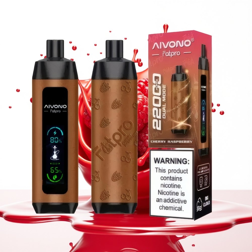 Aivono Aim Fatpro 22000 Puffs سيجارة إلكترونية للاستخدام مرة واحدة كرز وتوت - 28مل عصير، 600مللي أمبير شاحن، 0.6 أوم، نيكوتين 0%-5%، 10 نكهات