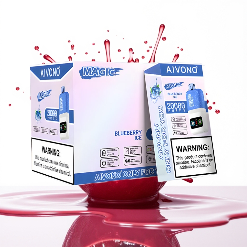 Aivono AIM MAGIC 20000 نفخة - توت أزرق مثلج، شاشة LCD، 26مل سائل، 600mAh، شحن Type-C