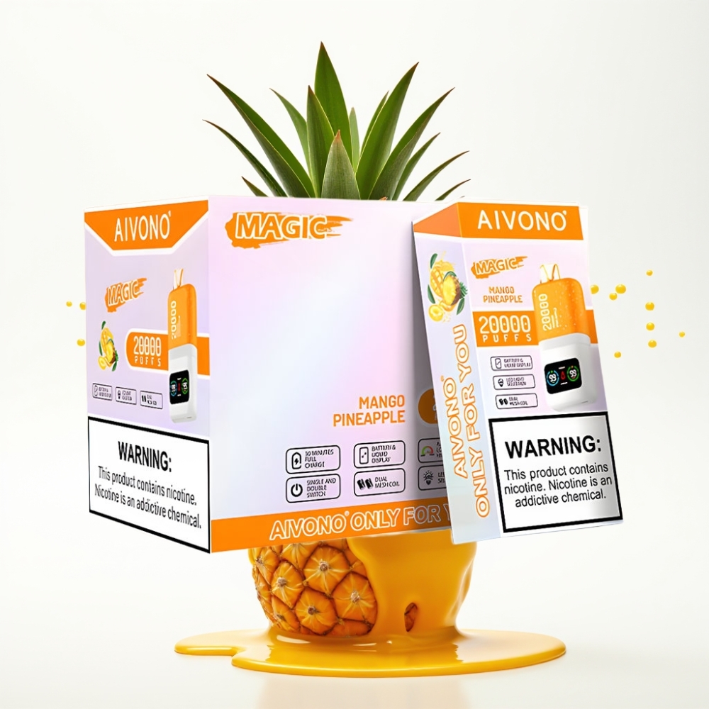 Aivono Aim Magic 20000 Puffs سيجارة إلكترونية للاستخدام مرة واحدة مانجو أناناس - شاشة LCD، شحن Type-C، 26مل سائل، 600mAh
