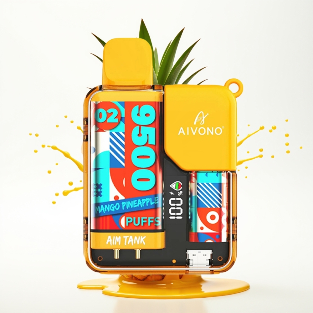 Aivono AIM-TANK 9500 نَفخة سائل إلكتروني 18 مل بطارية 650 مللي أمبير شاشة LCD بنكهة المانجو والأناناس