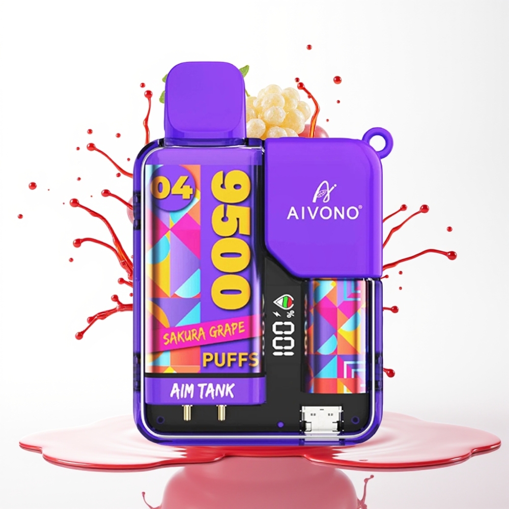 Aivono AIM-TANK 9500 Puffs - 18ml ساكورا عنب - شاشة LCD - 650mAh