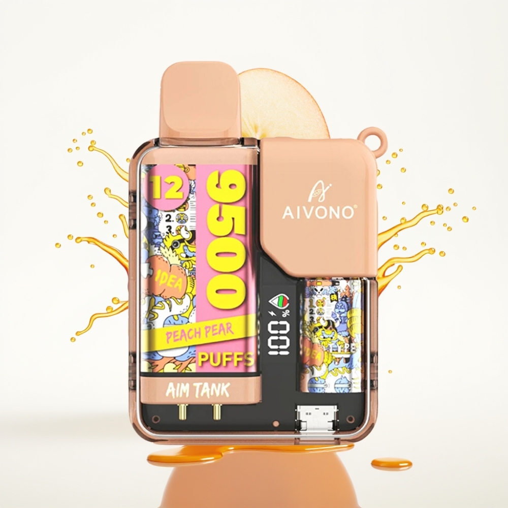 Aivono Aim Tank 9500 نَفَث / 18 مل / 650 مللي أمبير / شاشة عرض - خوخ وإجاص