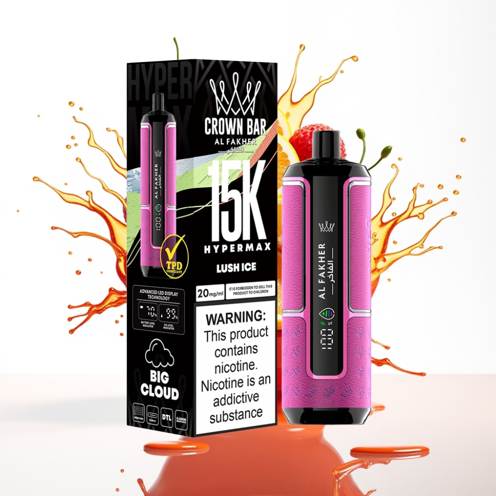 Al Fakher Crown Bar 15K Hypermax سيجارة إلكترونية للاستخدام مرة واحدة Kit - 22ml سعة، 600mAh بطارية، Type-C شحن، 15