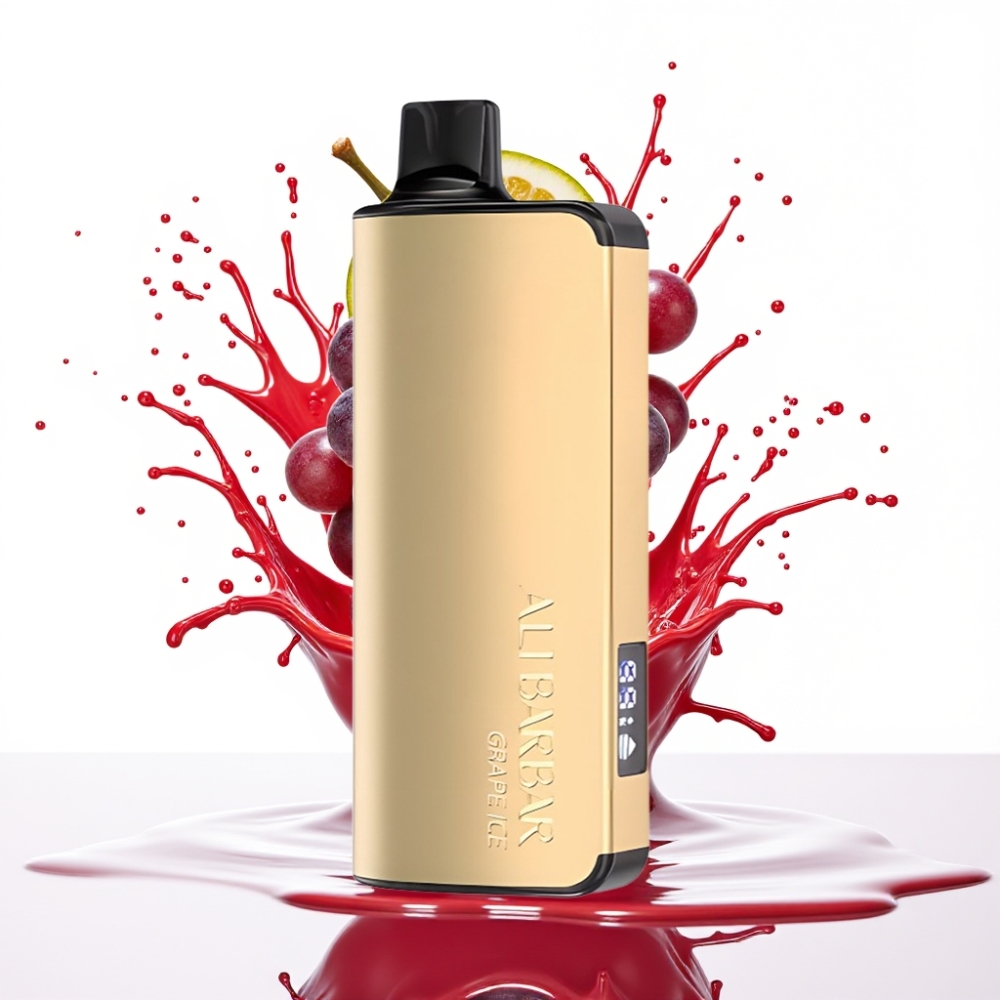 Alibarbar Ingot 9000 Puffs سيجارة إلكترونية للاستخدام مرة واحدة عنب مثلج – 22مل سعة السائل، 2350 مللي أمبير بطارية، شاشة LED