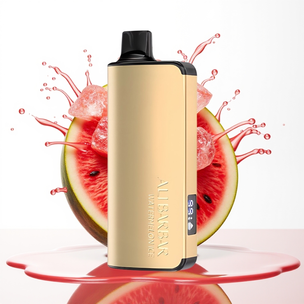 Alibarbar Ingot 9000 Puffs سيجارة إلكترونية للاستخدام مرة واحدة بطيخ مثلج - 22ml سعة السائل، 2350 مللي أمبير بطارية، شاشة LED