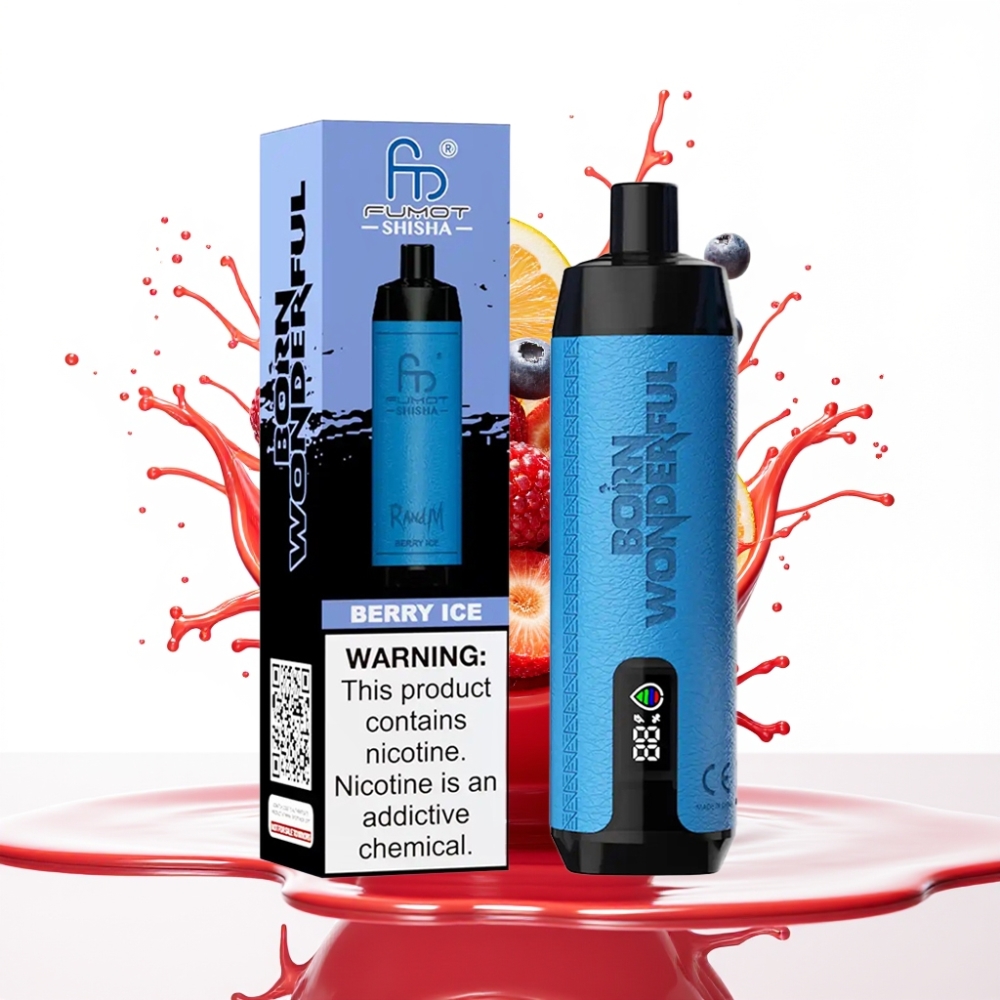 RandM Fumot Shisha 10000 Puff سيجارة إلكترونية للاستخدام مرة واحدة - توت مثلج (Berry Ice) - مؤشر LED، بطارية 850 مللي أمبير، 18 مل سائل مسبق الشحن