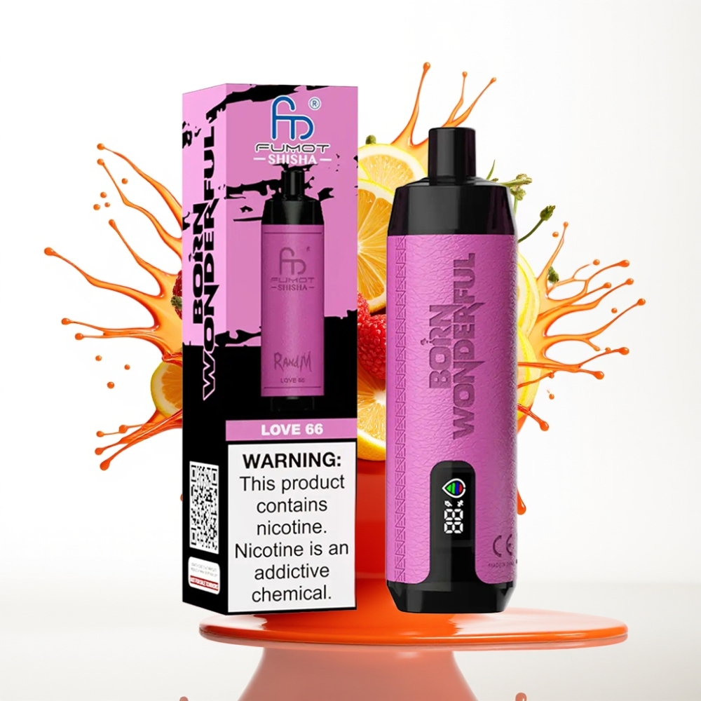 RandM Fumot Shisha 10000 Puffs سيجارة إلكترونية للاستخدام مرة واحدة Love 66 - مؤشر LED، 18مل سائل، بطارية 850 مللي أمبير