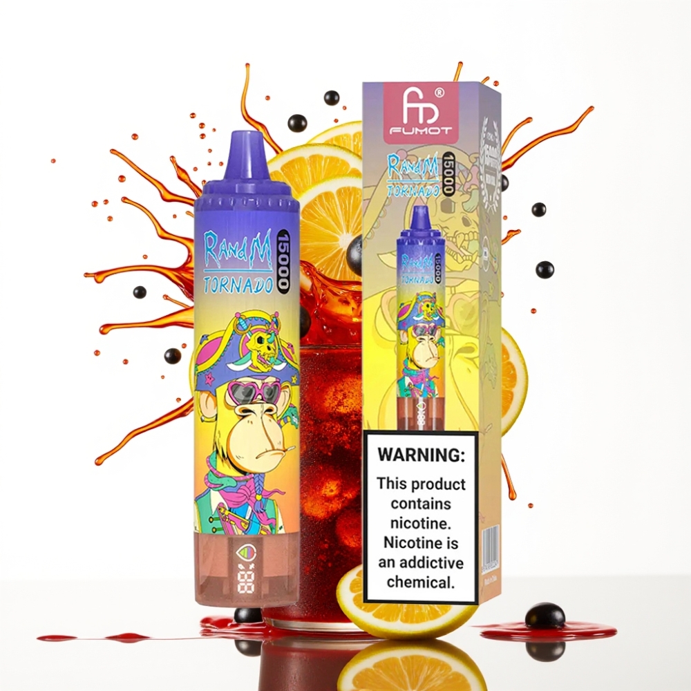 RandM Fumot Tornado 15000 نفخة سعة 25ml بنكهة كولا آيس بشاشة LCD وشاحن Type-C