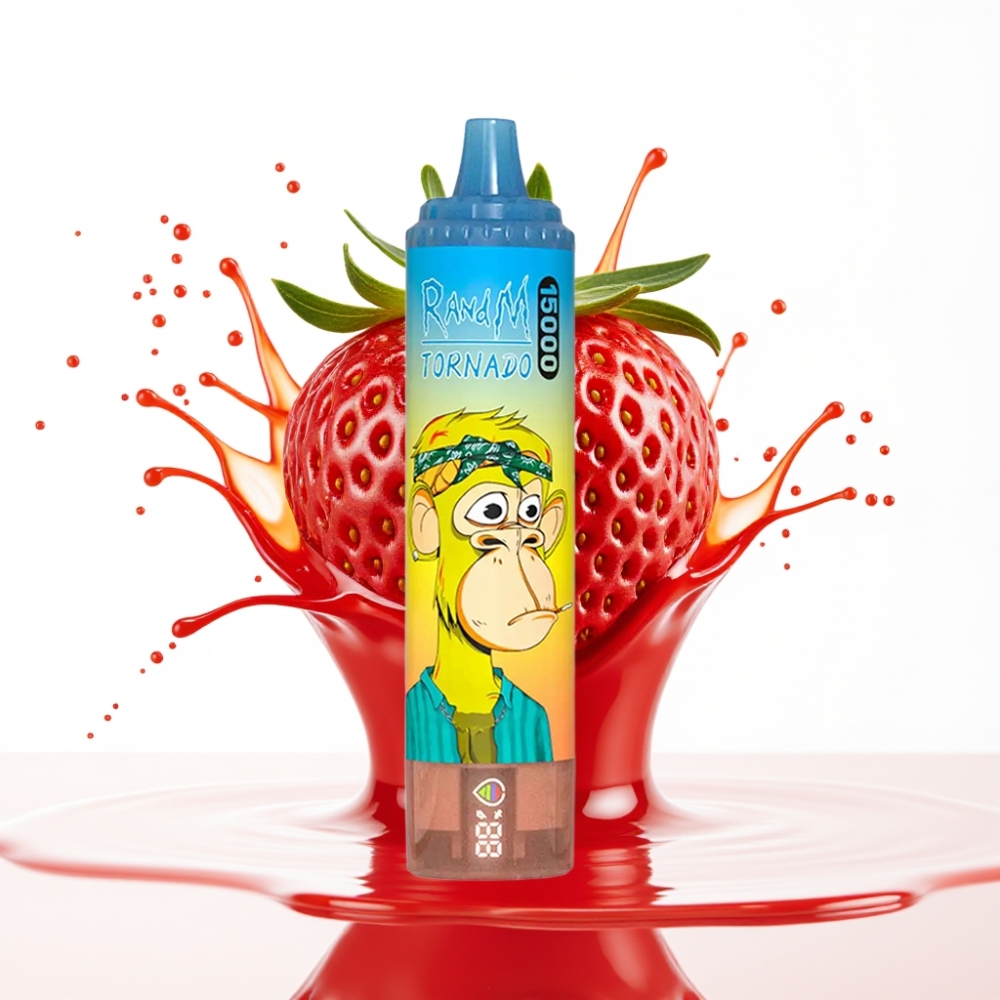 RandM Fumot Tornado 15000 Puff Mesh Strawberry سيجارة إلكترونية للاستخدام مرة واحدة - 25ml Liquid - 850mAh USB Type-C
