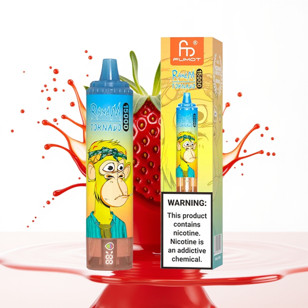 RandM Fumot Tornado 15000 Puff Mesh Strawberry سيجارة إلكترونية للاستخدام مرة واحدة - 25ml Liquid - 850mAh USB Type-C