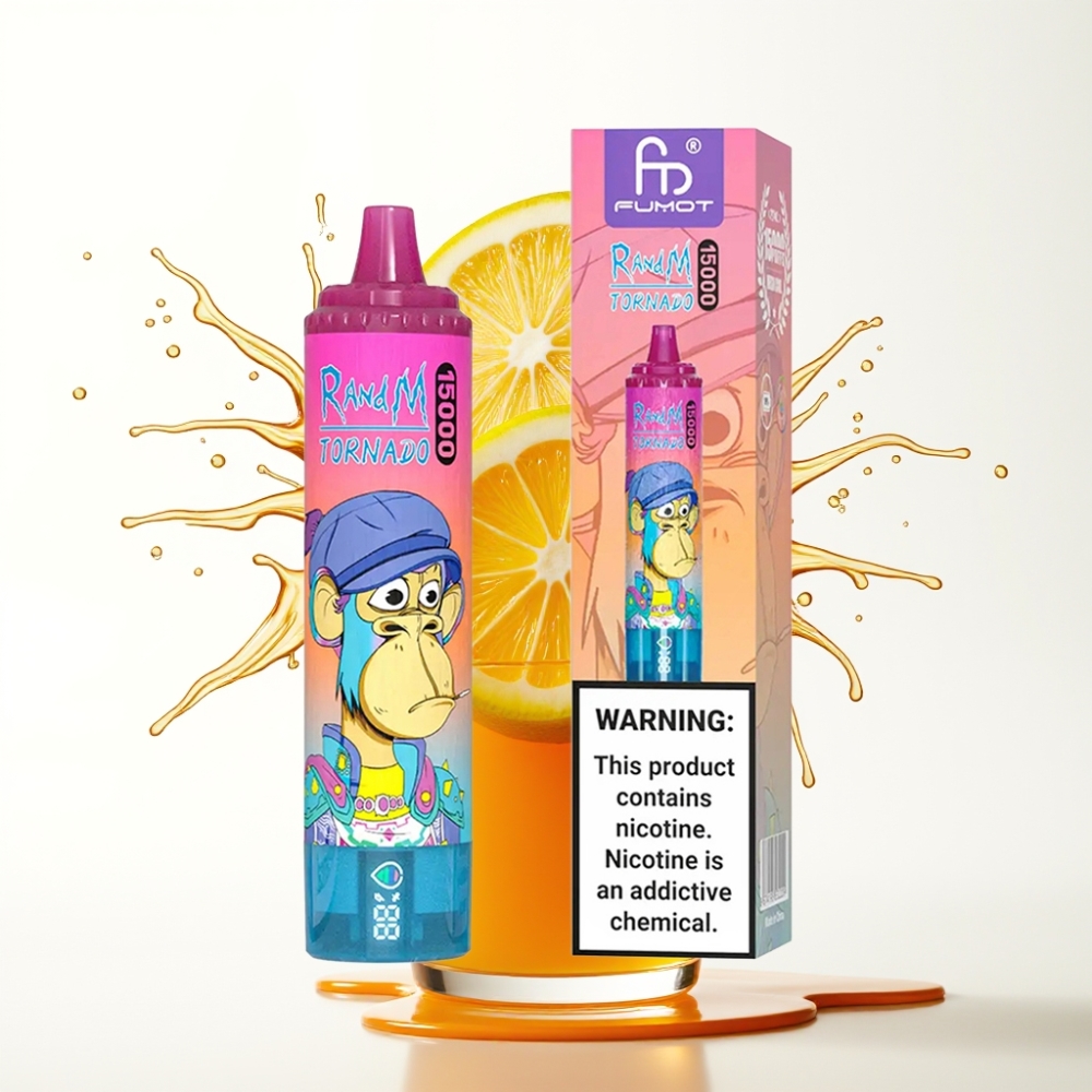 RandM Fumot Tornado 15000 Puffs عصير الليمون – سعة 25مل، شاشة LCD، شحن Type-C