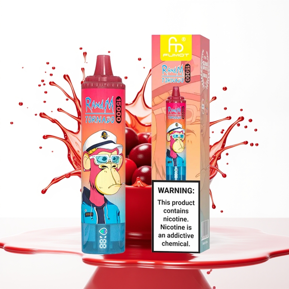 RandM Fumot Tornado 15000 Puffs 25ml نكهة الكرز شيشة إلكترونية شاشة LCD شاحن Type-C