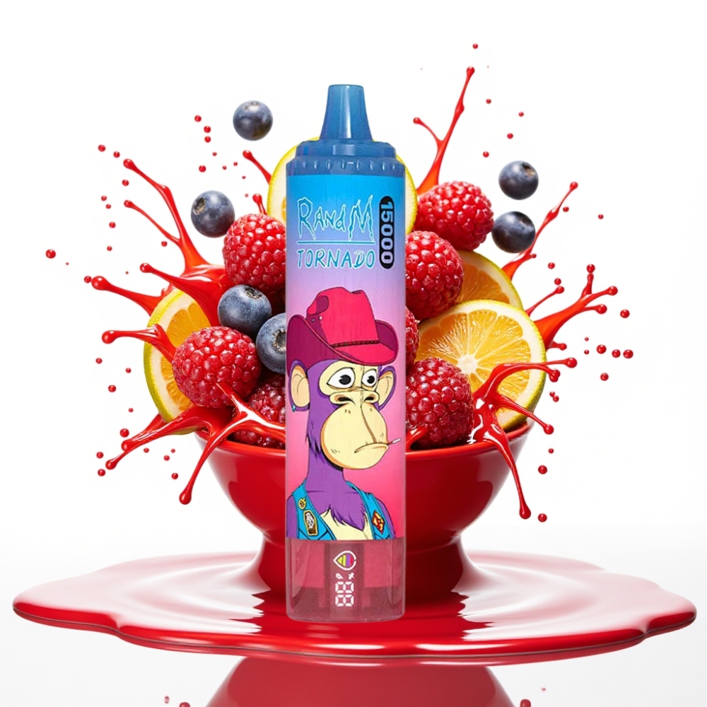 RandM Fumot Tornado 15000 Puffs - 25ml سعة السائل - شاشة LCD - توت متنوع - USB Type-C - 850mAh