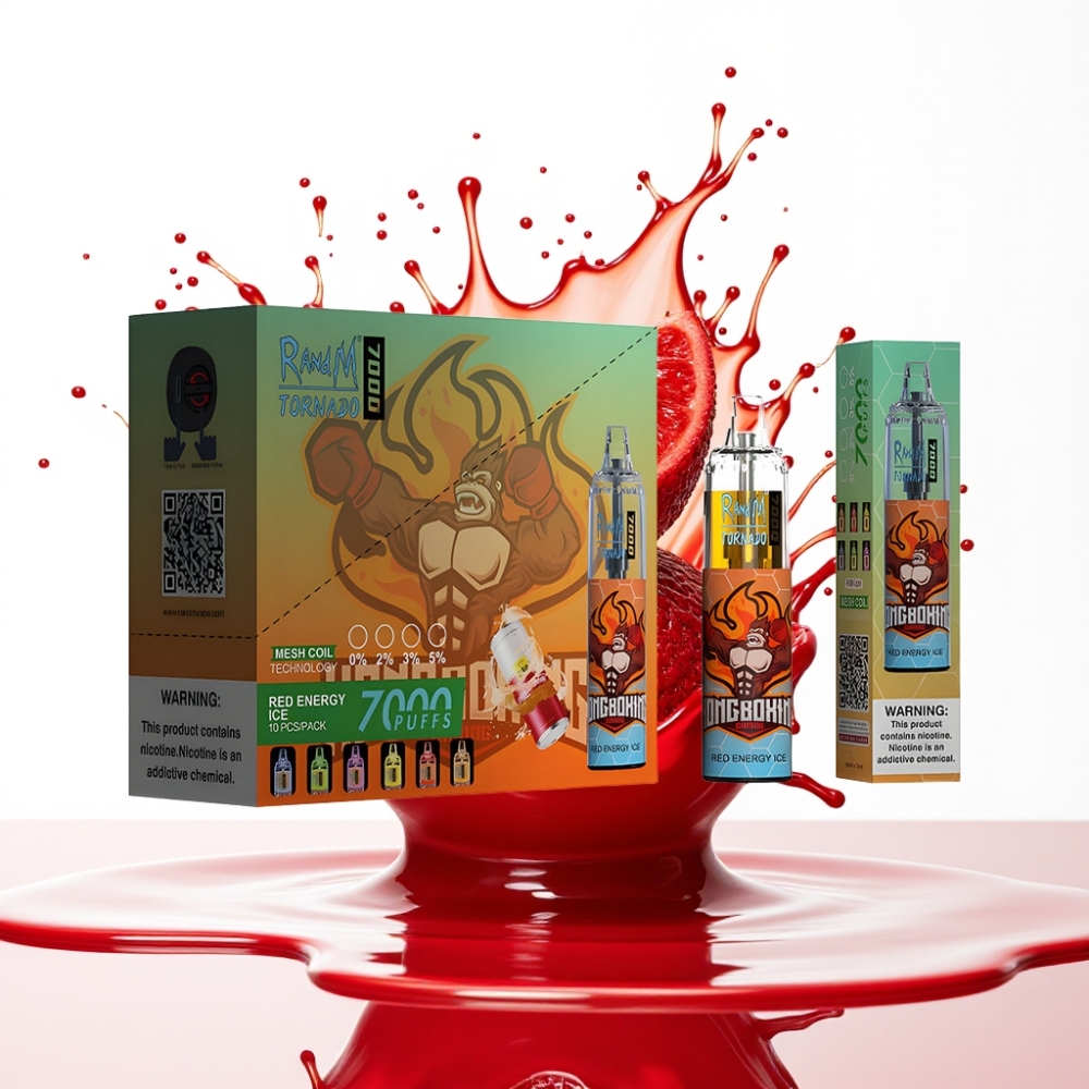 RandM Fumot Tornado 7000 نَفَاثة 14 مل بطارية 850 مللي أمبير مع ملف شبكي ومنفذ Type-C وإضاءة RGB Red Energy Ice
