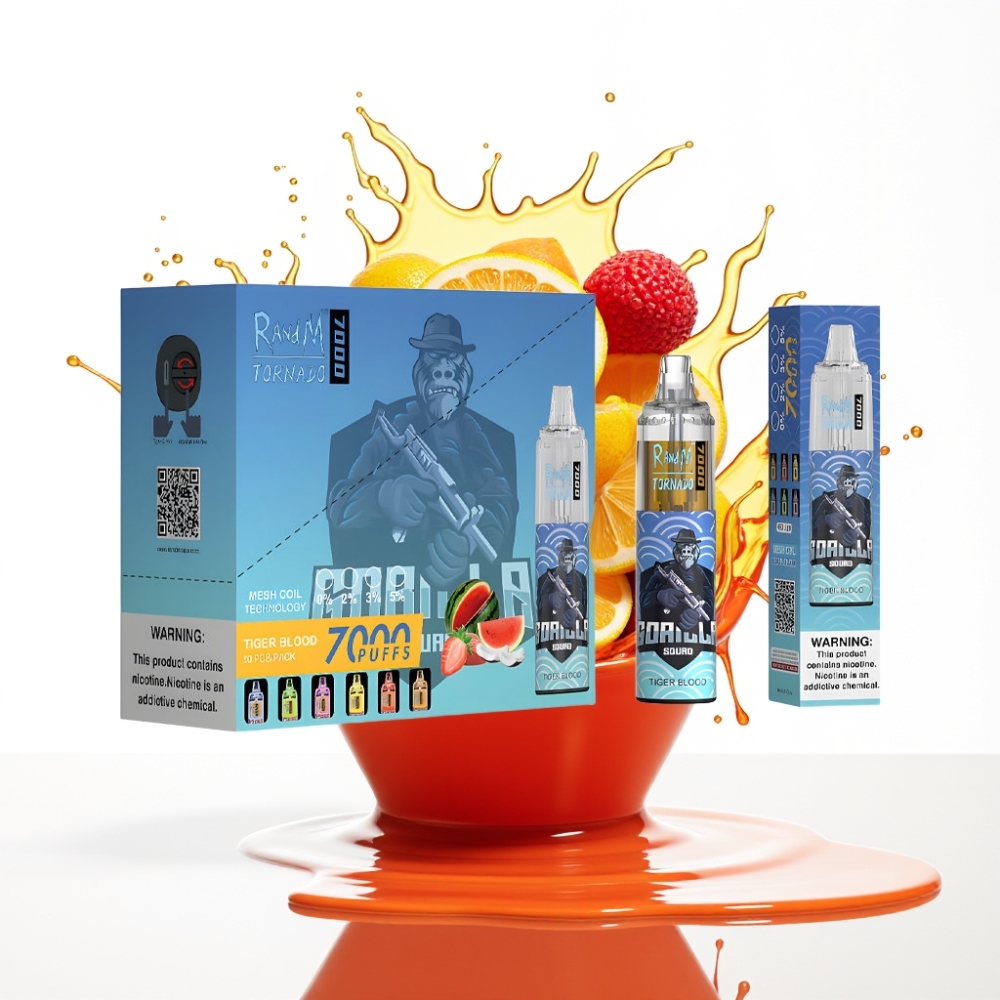 RandM Fumot Tornado 7000 Puffs سيجارة إلكترونية للاستخدام مرة واحدة Tiger Blood850MAH- RGB - قابلة للتعديل بالهواء
