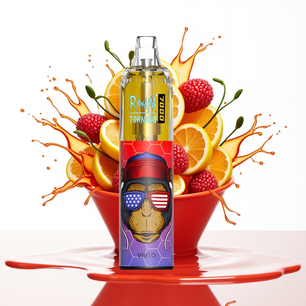 RandM Fumot Tornado 7000 نَفَثات بخاخ شبكي منكهة Vimto مع بطارية 850 ميلي أمبير ومنفذ Type-C وإضاءة RGB