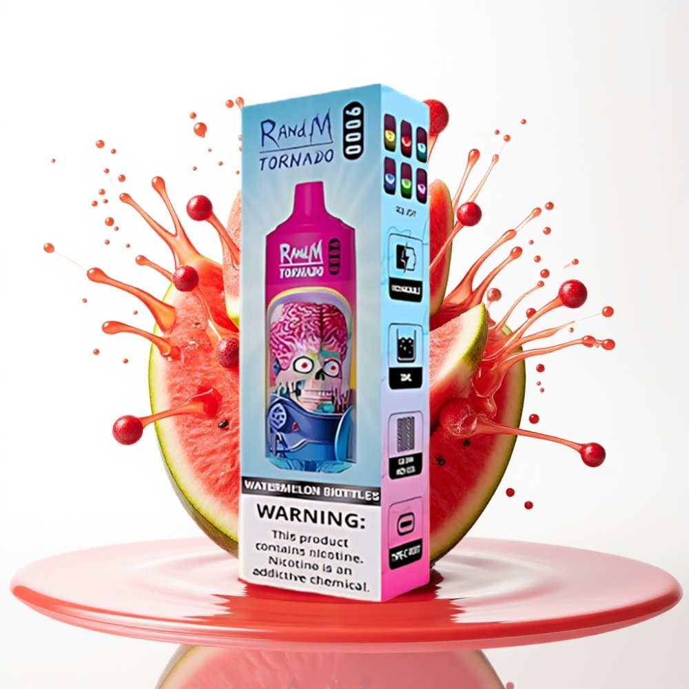 RandM Fumot Tornado 9000 Puffs سيجارة إلكترونية للاستخدام مرة واحدة بطيخ سكيتلز - 18 مل عصير، شاشة RGB، 54 نكهة