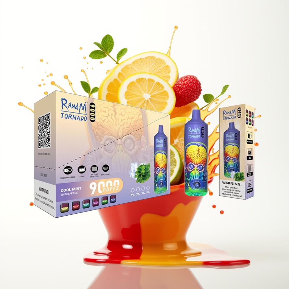 RandM Fumot Tornado 9000 Puffs بخاخ 18 مل شاشة RGB شحن 850 مللي أمبير نعناع منعش
