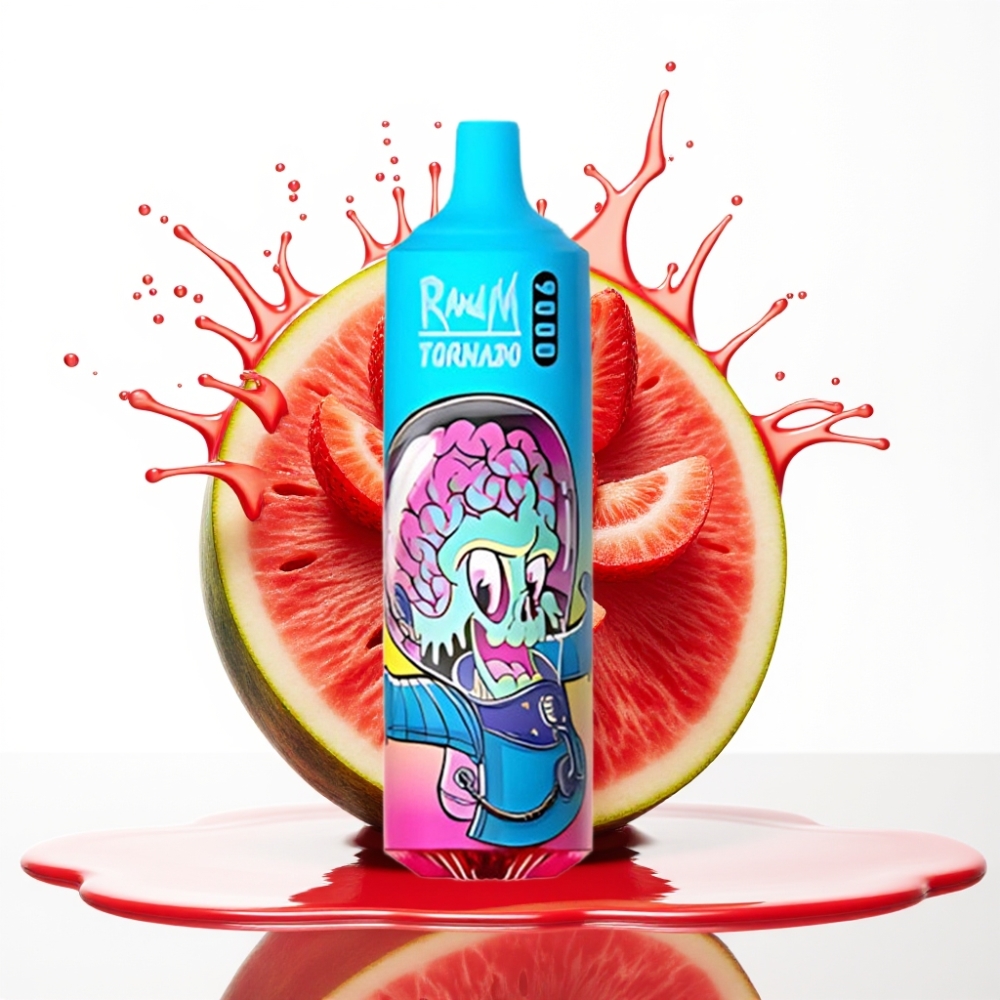 RandM Fumot Tornado 9000 Puffs سيجارة إلكترونية للاستخدام مرة واحدة - فراولة بطيخ (18mL، شاشة RGB، 850 مللي أمبير)