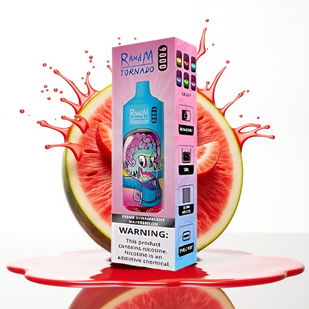 RandM Fumot Tornado 9000 Puffs سيجارة إلكترونية للاستخدام مرة واحدة - فراولة بطيخ (18mL، شاشة RGB، 850 مللي أمبير)