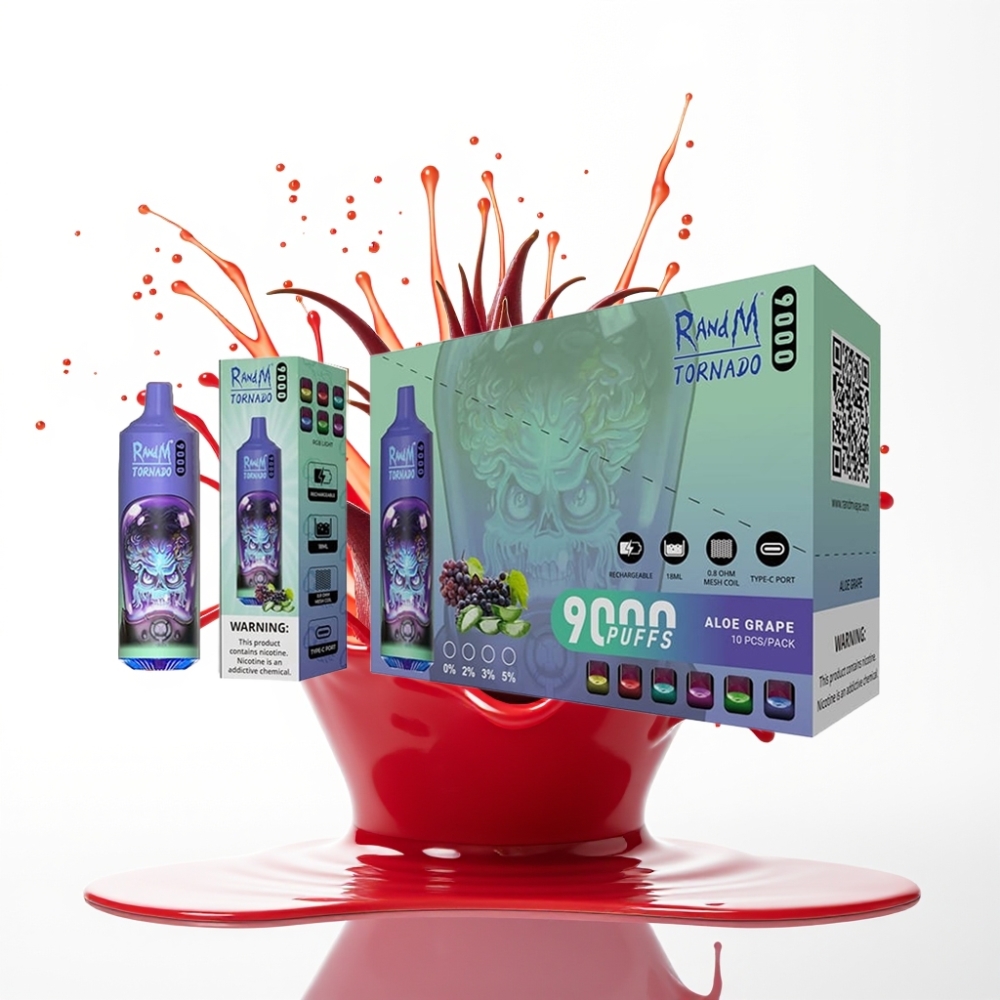 RandM Fumot Tornado 9000 Puffs سيجارة إلكترونية للاستخدام مرة واحدة Aloe Grape - 18mL السائل الإلكتروني