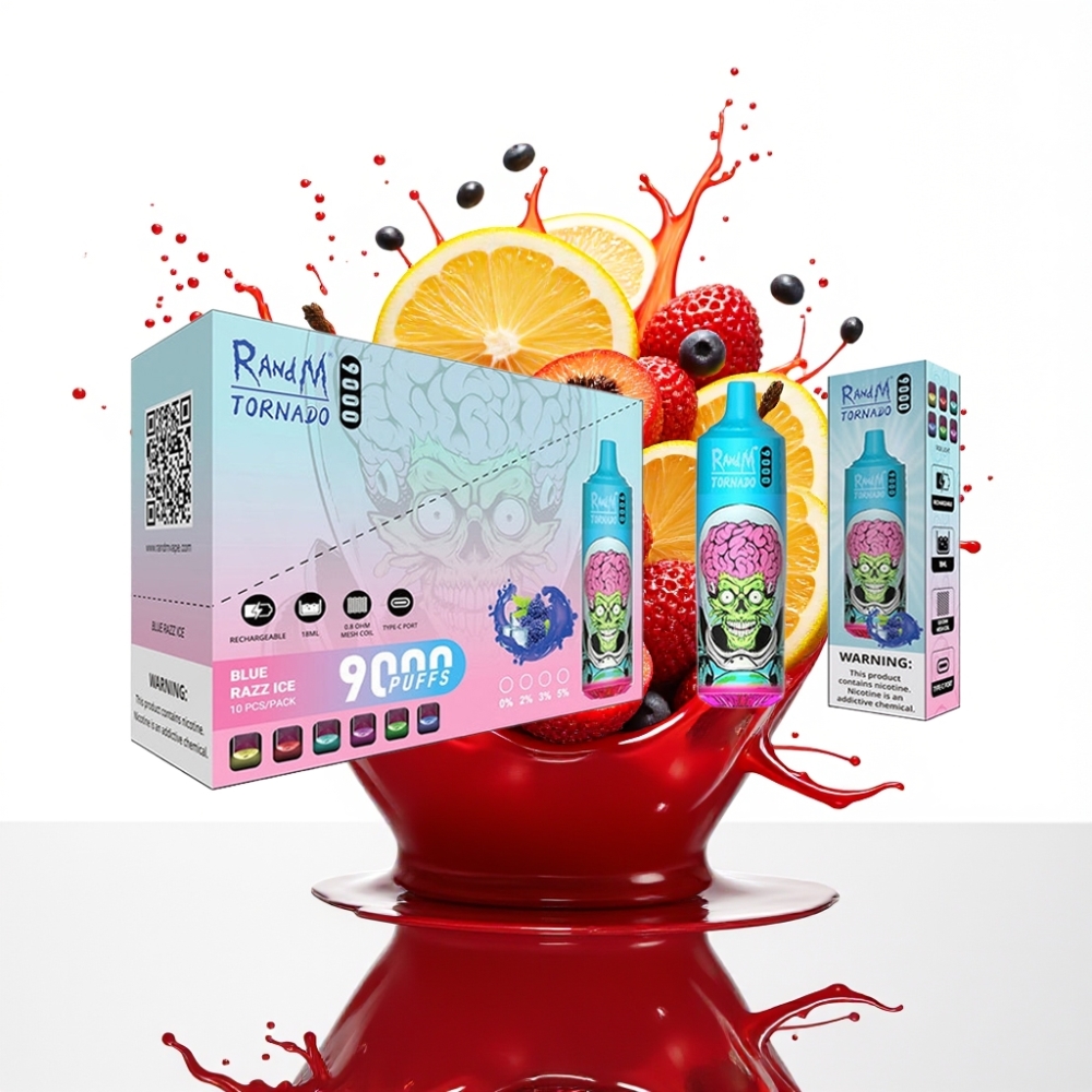 RandM Fumot Tornado 9000 Puffs سيجارة إلكترونية للاستخدام مرة واحدة Black Dragon Iceملف شبكي54 Flavors