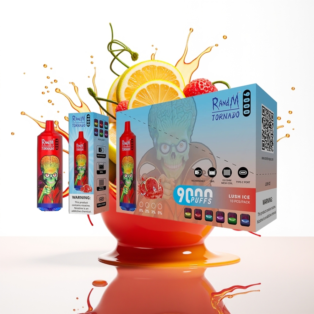 RandM Fumot Tornado 9000 Puffs سيجارة إلكترونية للاستخدام مرة واحدة Lush Ice - 18mL سعة، شاشة RGB، 54 نكهة