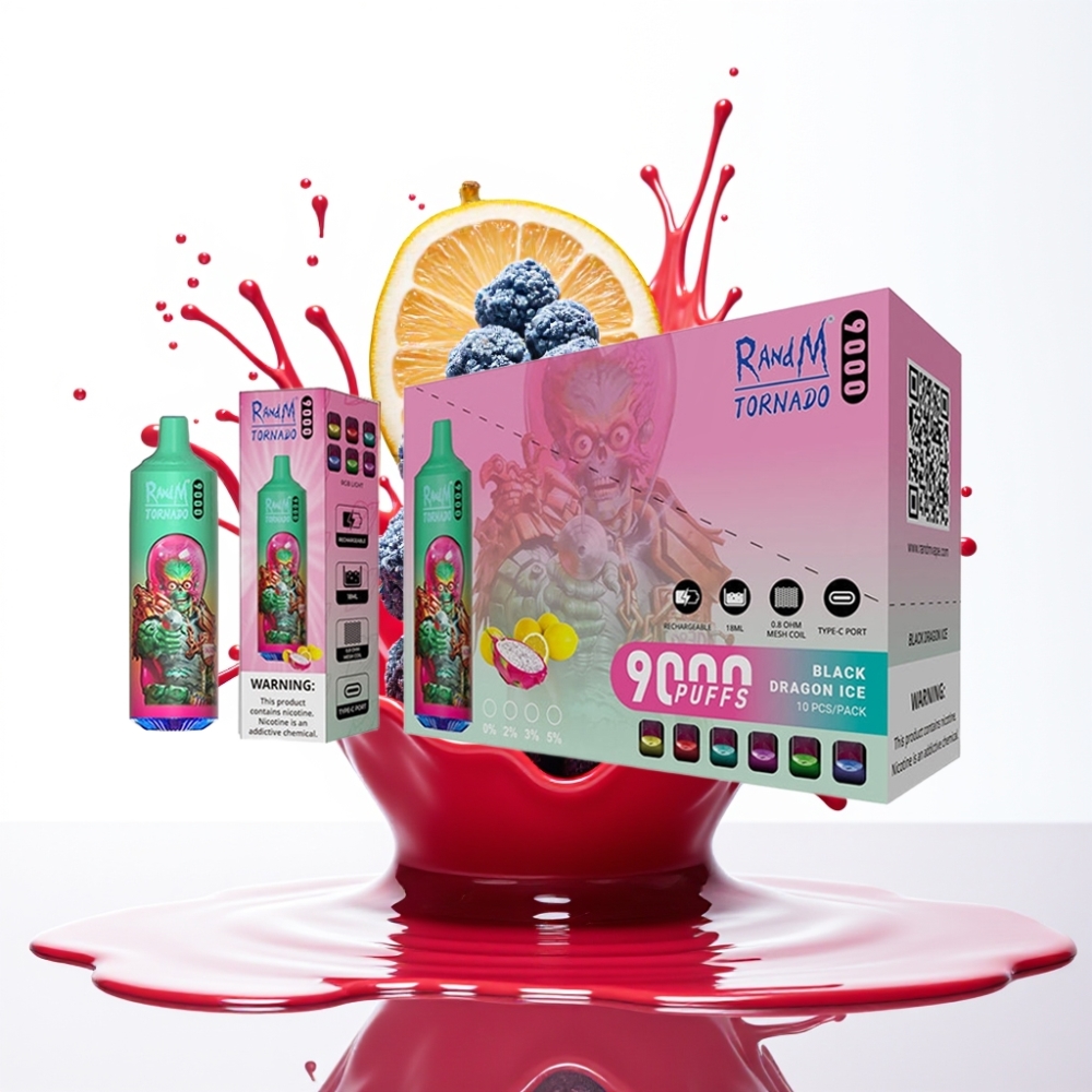 RandM Fumot Tornado 9000 Puffs سيجارة إلكترونية للاستخدام مرة واحدة توت أزرق كوش بشاشة RGB وبطارية 850 مللي أمبير قابلة لإعادة الشحن وسعة سائل 18 مل