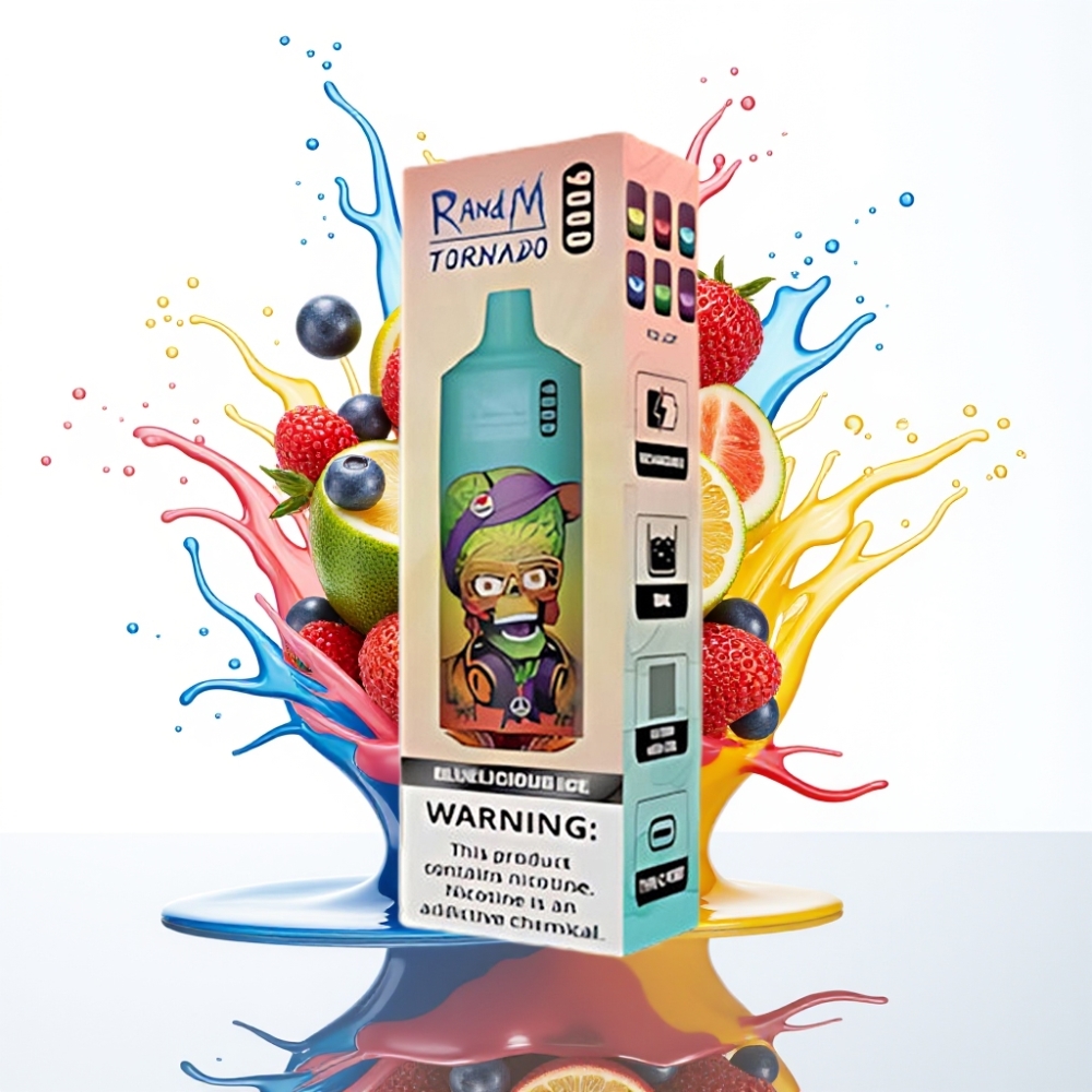 RandM Tornado 9000 Puffs شيشة إلكترونية - 18 مل عصير، 850 مللي أمبير شحن، شاشة RGB، 54 نكهة (بلو ليسيوس آيس)