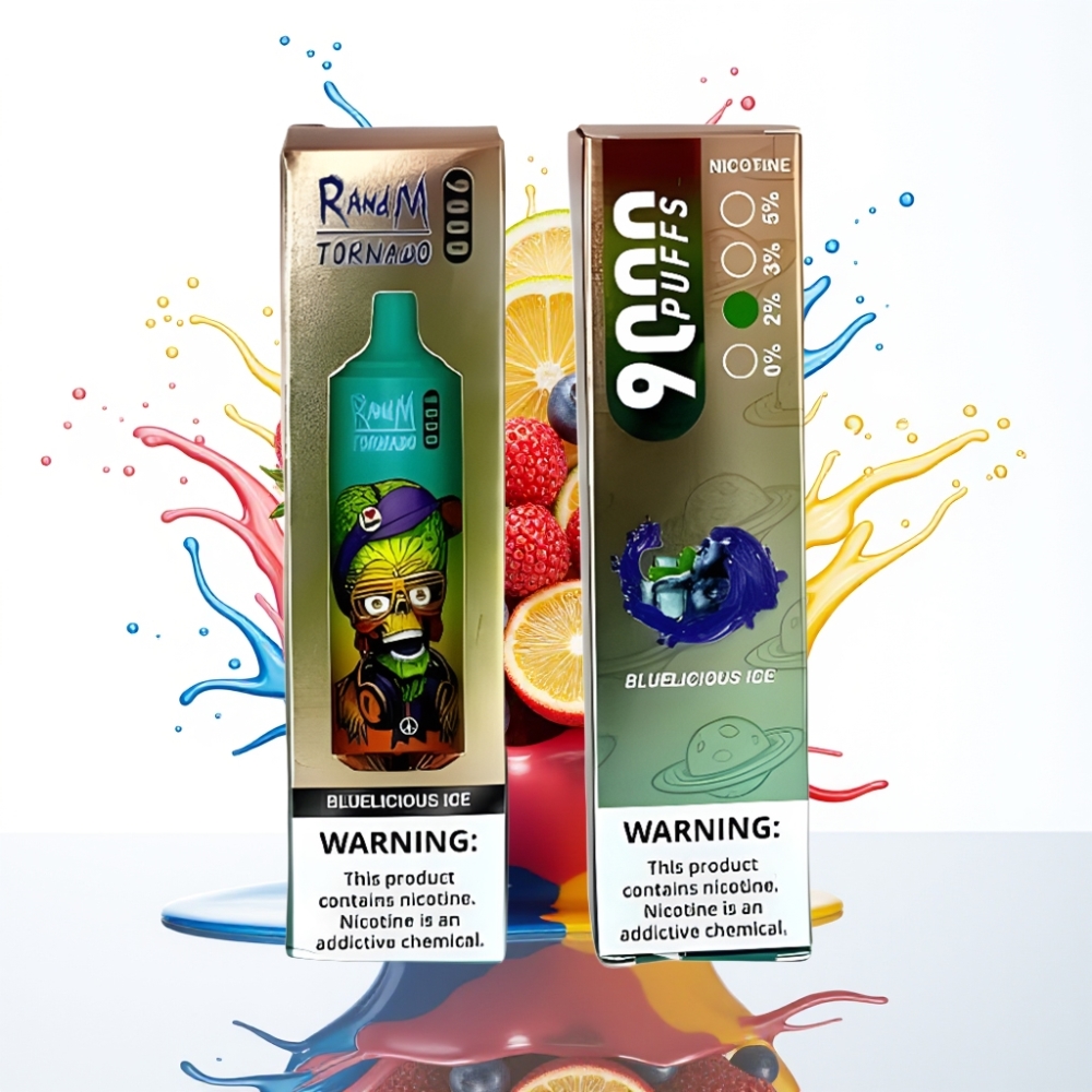 RandM Tornado 9000 Puffs شيشة إلكترونية - 18 مل عصير، 850 مللي أمبير شحن، شاشة RGB، 54 نكهة (بلو ليسيوس آيس)